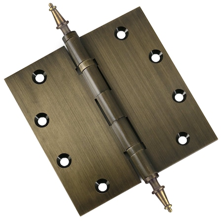 Embassy 5 x 5 Solid Brass Ball Bearing Hinge, Antique Brass Finish Steeple Tips 5050BBUS5S-1